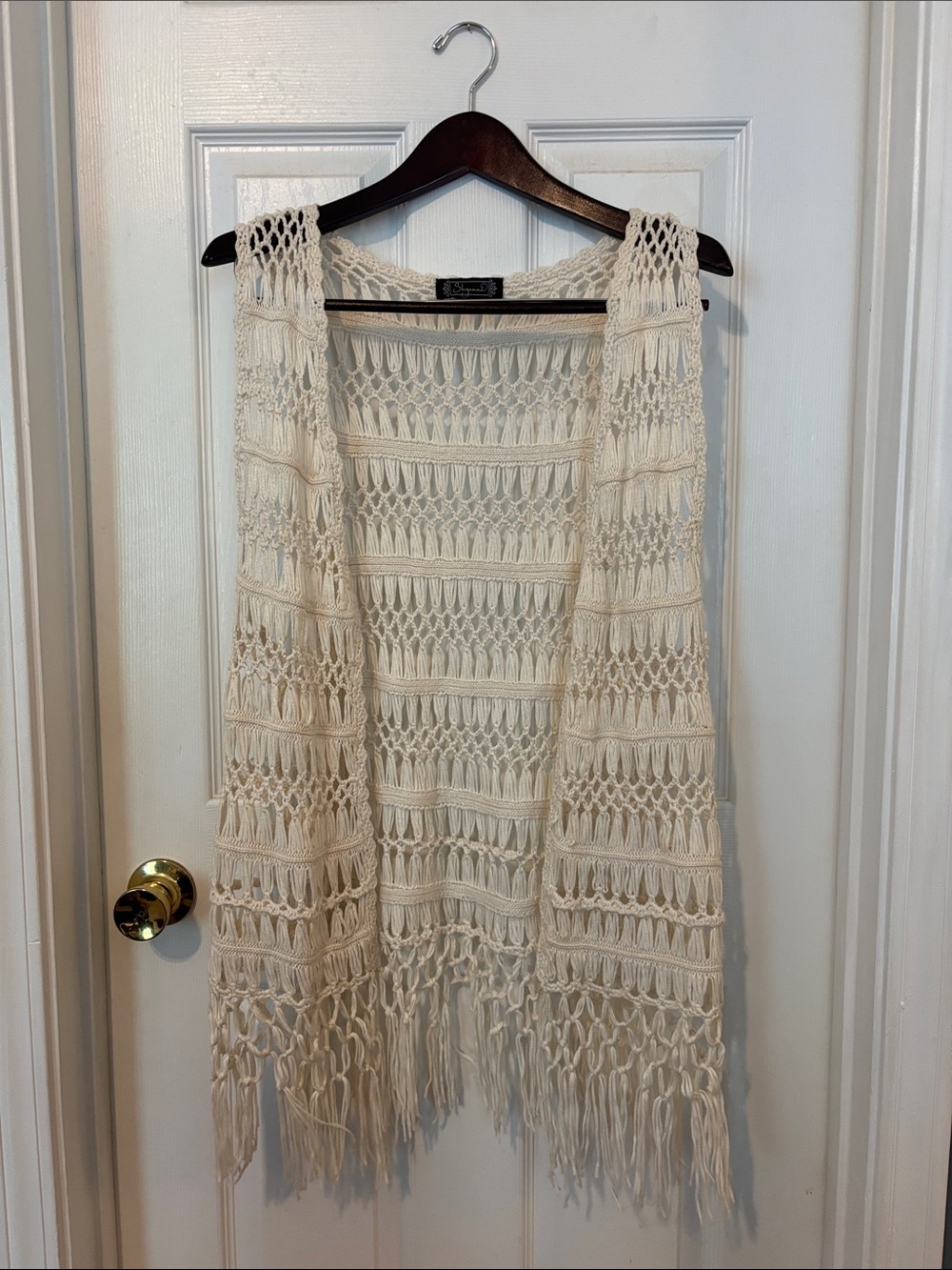 Cream Crochet Fringe Vest  Boho Layering Piece great for swim cover as well!!
